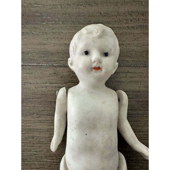 Antique Bisque Porcelain 7" Articulated Arms Legs Doll, RED Feet Made In Japan - Picture 10 of 13